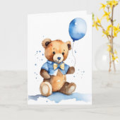 New Baby Teddy Bear With Blue Balloon Karte (Gelbe Blume)