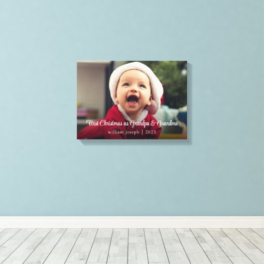 New Baby Unser erstes Weihnachten als Großeltern Leinwanddruck (Insitu (Holzboden))