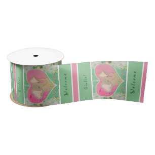 New Baby W/Elephant & Hearts Ribbon Satinband
