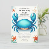 New Beach Ocean Catch Navy Blue Crab Baby Dusche Einladung (Stehend Vorderseite)