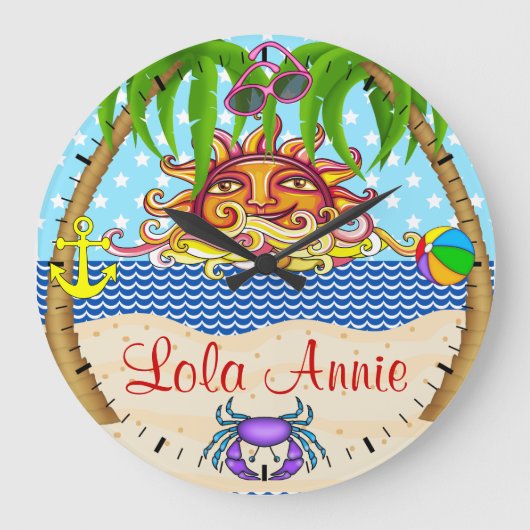 New Beach Sun Ocean Wall Clock 5 - SRF Große Wanduhr (Vorderseite)