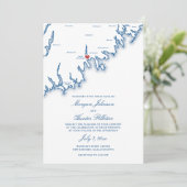 New Bedford MA Map Elegant Navy Blue Wedding Einladung (Stehend Vorderseite)