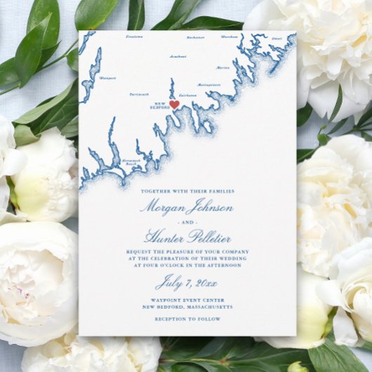 New Bedford MA Map Elegant Navy Blue Wedding Einladung
