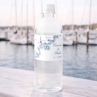 New Bedford MA Wedding Elegant Navy Blue Map Wasserflaschenetikett