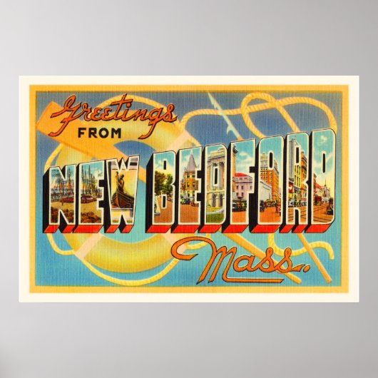 New Bedford Massachusetts MA Old Travel Souvenir Poster (Vorne)