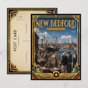 New Bedford Massachusetts Vintage Art Deco Golden Postkarte