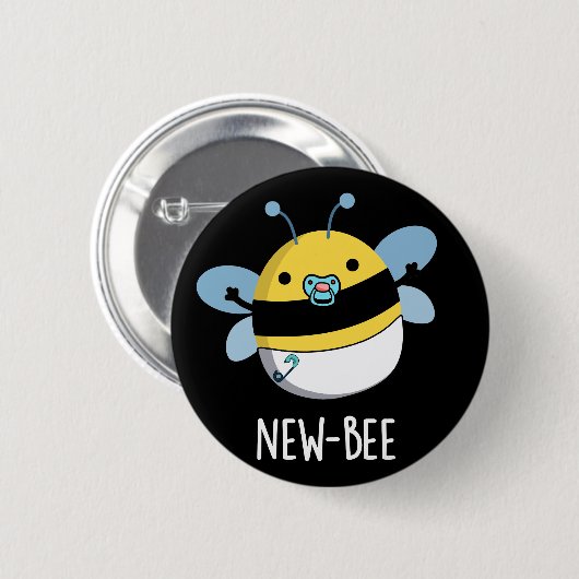 New Bees Funny Insect Bug Pun Dark BG Button (Vorne & Hinten)