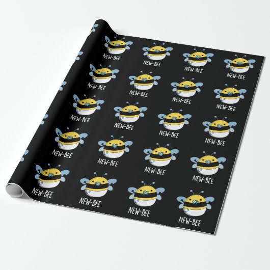New Bees Funny Insect Bug Pun Dark BG Geschenkpapier (Ungerollt)