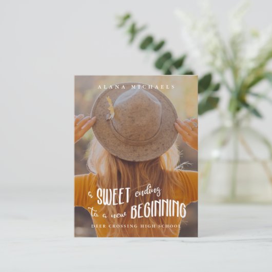 New Begings 2023 Foto Graduation Party Ankündigungspostkarte (Stehend Vorderseite)