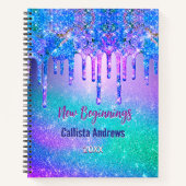 New beginnings blue ombre drips monogram large notizblock (Vorderseite)