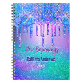 New beginnings blue ombre glitter drips monogram notizblock (Vorderseite)