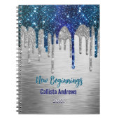 New beginnings Blue silver glitter Drips monogram Notizblock (Vorderseite)