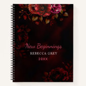 New beginnings dark red black floral large notizblock (Vorderseite)