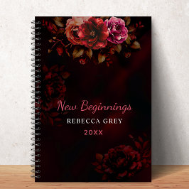 New beginnings dark red black floral notizblock