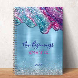 New beginnings dusty blue purple drips monogram notizblock