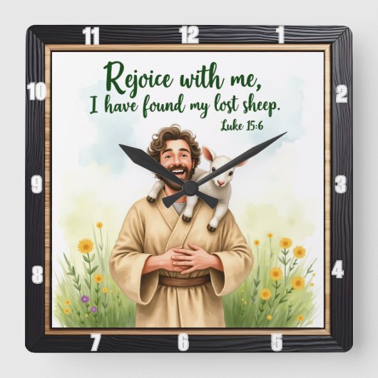 New Beginnings: Found My Sheep Quadratische Wanduhr (Vorderseite)