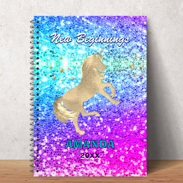 New beginnings gold unicorn Glitter monogram  Notizblock