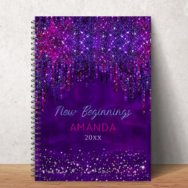 New beginnings Purple faux glitter Drips custom Notizblock