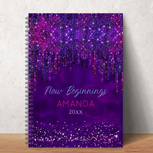 New beginnings Purple faux glitter Drips custom Notizblock