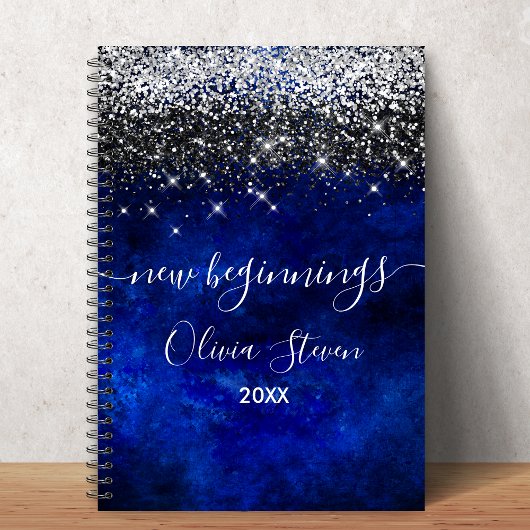 New beginnings royal blue faux glitter large notizblock