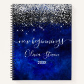 New beginnings royal blue faux glitter large notizblock (Vorderseite)
