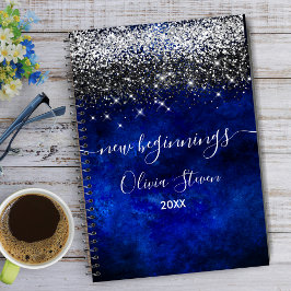 New beginnings royal blue silver faux glitter notizblock