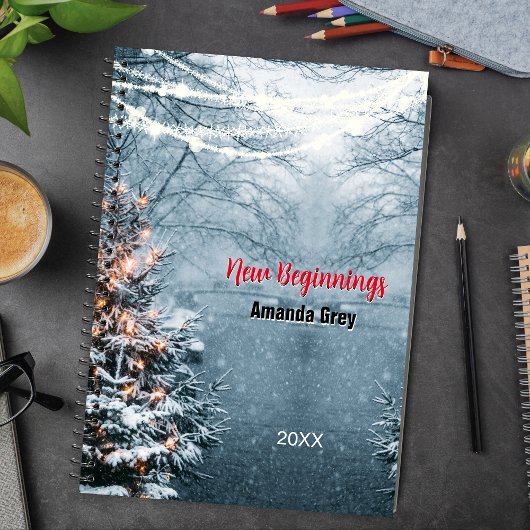 New beginnings woodland white tree custom large notizblock