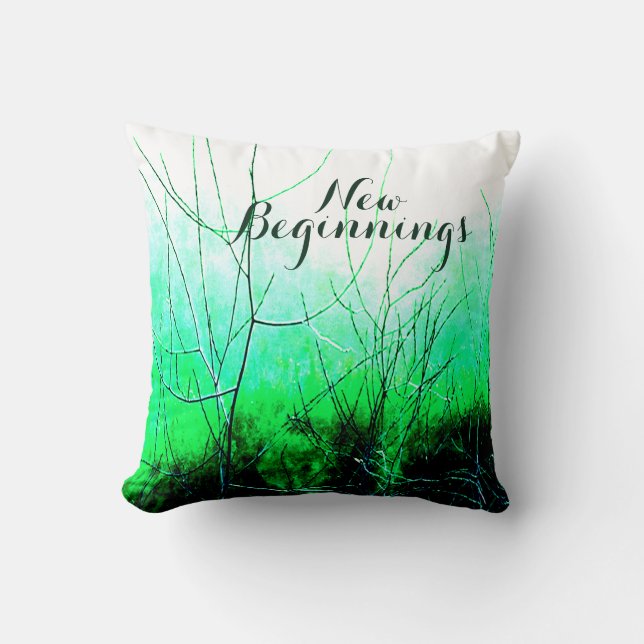 "New Beginns" im hellgrünen Blumendesign Kissen (Vorderseite)