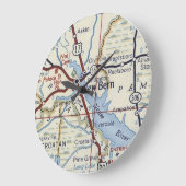 New Bern NC 50's Map Große Wanduhr (Winkel)