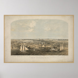 New Bern North Carolina 1864 Antique Panoramabalka Poster