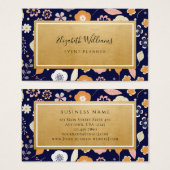 New Blue Gold Florals Event Plane Business Card (Vorne & Hinten)
