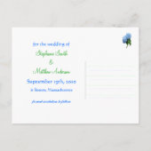 New Blue Hydrangea Wedding Save the Date Postcard Ankündigungspostkarte (Rückseite)