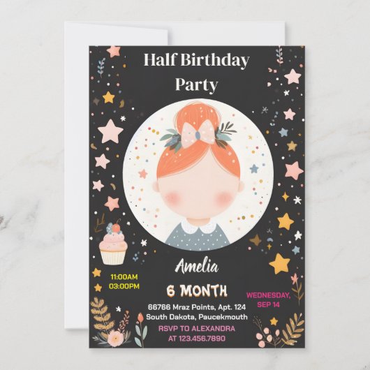 New Boy Girl 6 Monate Halbjahr Party Halbjahr Gebu Einladung (Vorderseite)