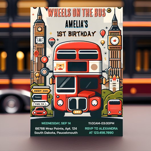 New Boy Niedlich Girl Tour City Party Bus 1. Gebur Einladung