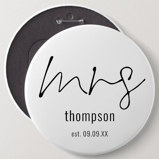 New Bride Mrs. Script Name Keepake Button (Vorne & Hinten)