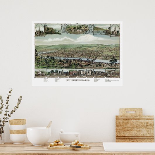 New Brighton, PA Panoramic Map - 1883 Poster (Küche)