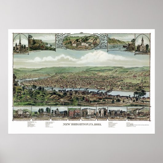 New Brighton, PA Panoramic Map - 1883 Poster (Vorne)
