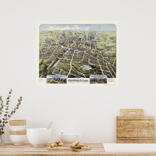 New Britain, CT Panoramic Map - 1875 Poster (Küche)