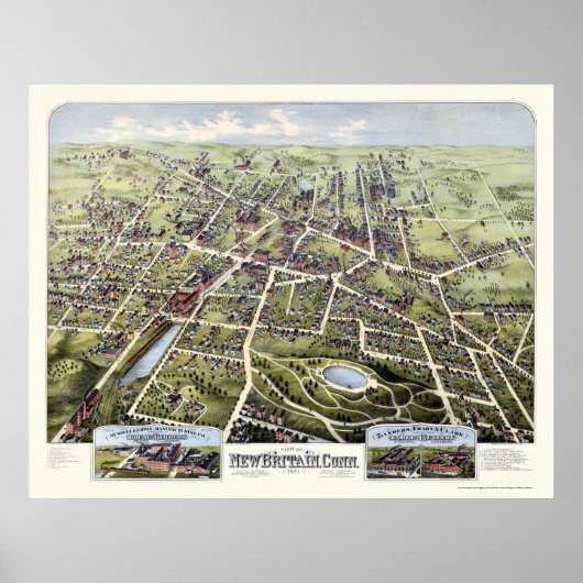 New Britain, CT Panoramic Map - 1875 Poster (Vorne)