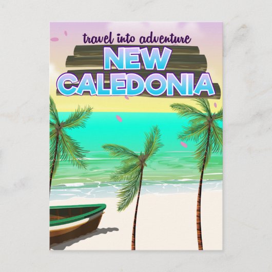 New Caledon "Reise ins Abenteuer" Reiseplakat. Postkarte (Vorderseite)