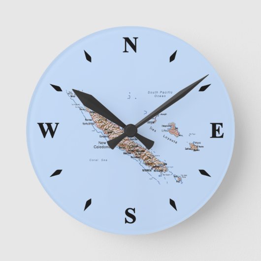 New Caledonia Map Clock Runde Wanduhr (Vorderseite)