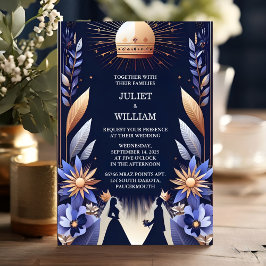 New Castle Luxury Fuchsia Crown Royal Blue Wedding Einladung