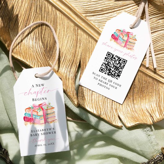 New Chapter Baby Shower Share Photo QR 2-Sided Geschenkanhänger