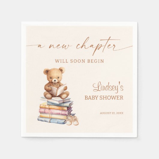 New Chapter Baby Shower Teddy Storybook Serviette (Vorderseite)