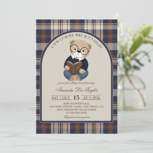 New Chapter Bear Baby Shower  Einladung (Stehend Vorderseite)