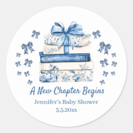 new chapter begins,blue bow books baby shower cute runder aufkleber