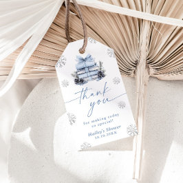 New Chapter Begins Blue Bow Winter Baby Shower Geschenkanhänger