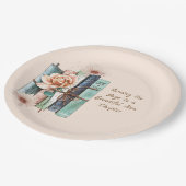 New Chapter Begins Book Stack Floral Pappteller (Schrägansicht)