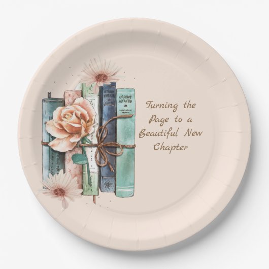 New Chapter Begins Book Stack Floral Pappteller (Vorderseite)