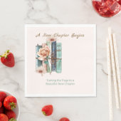 New Chapter Begins Book Stack Floral  Serviette (Beispiel)